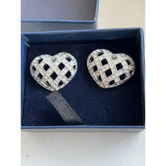 Personal Accents Jewelry - Silver Tone Clear Rhinestone Heart Clip Earrings Vintage